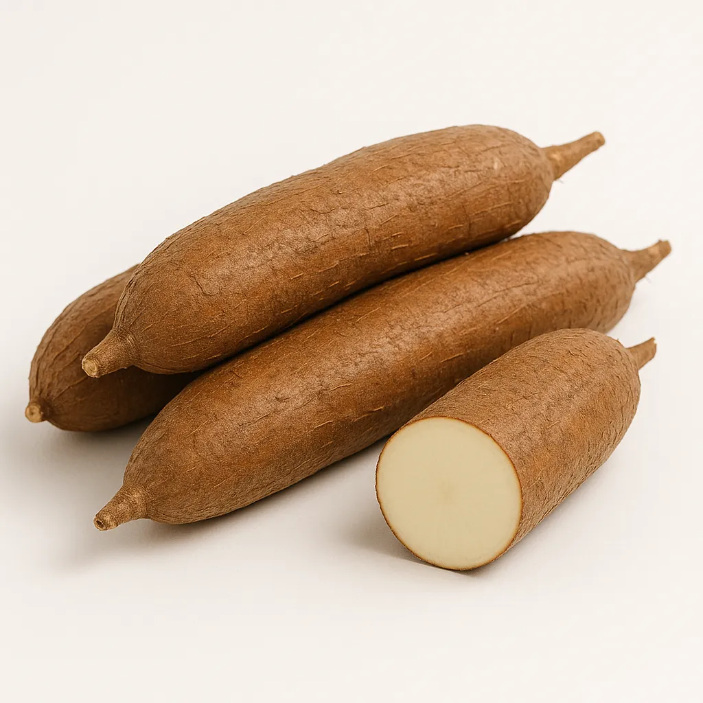 Fresh MU‑51 cassava roots stacked in export crates