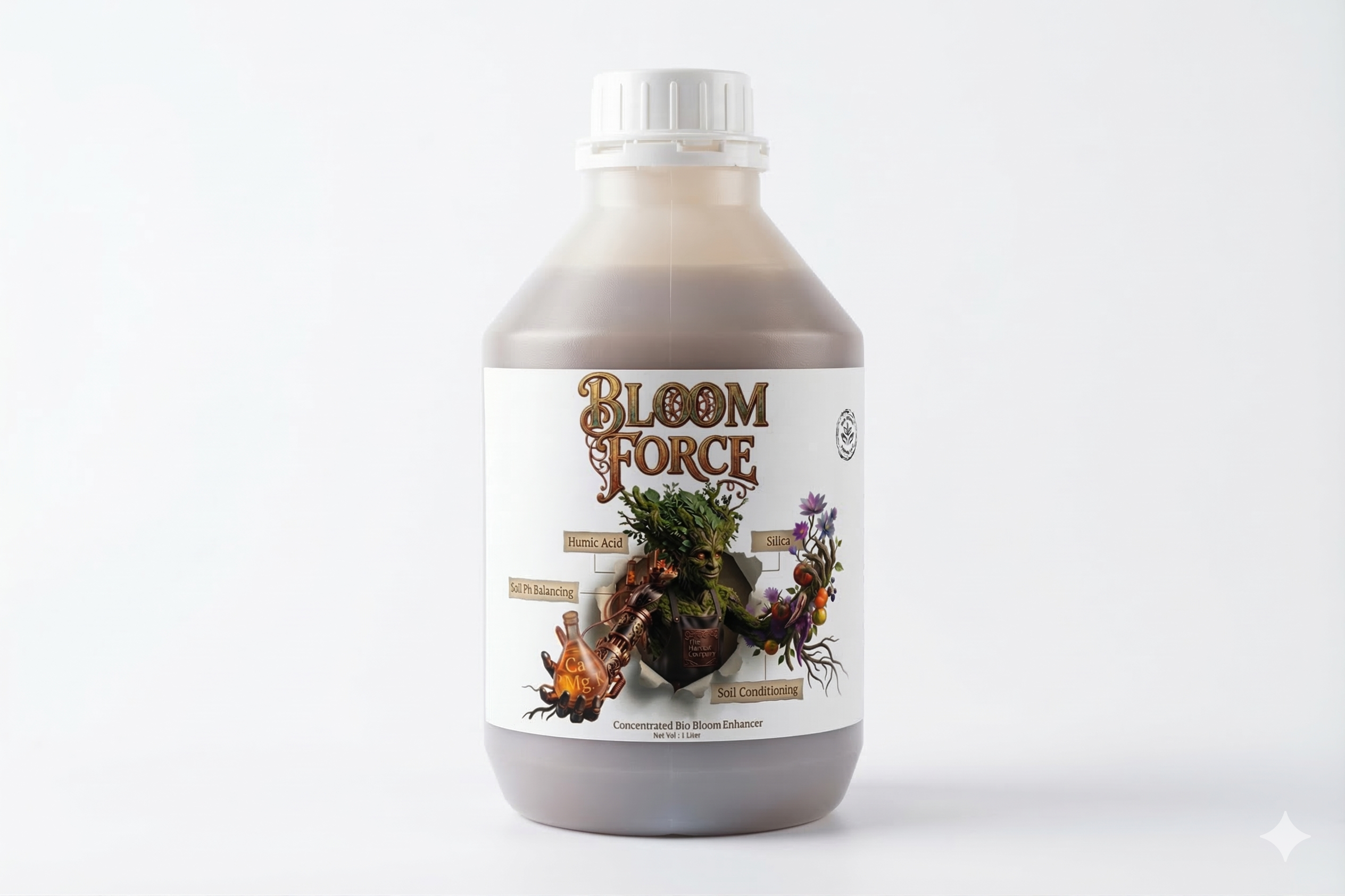 Bloom Force Concentrated Bio Bloom Enhancer 1 litre bottle by The Harvest Company — humic acid, silica, soil pH balancing, calcium and magnesium